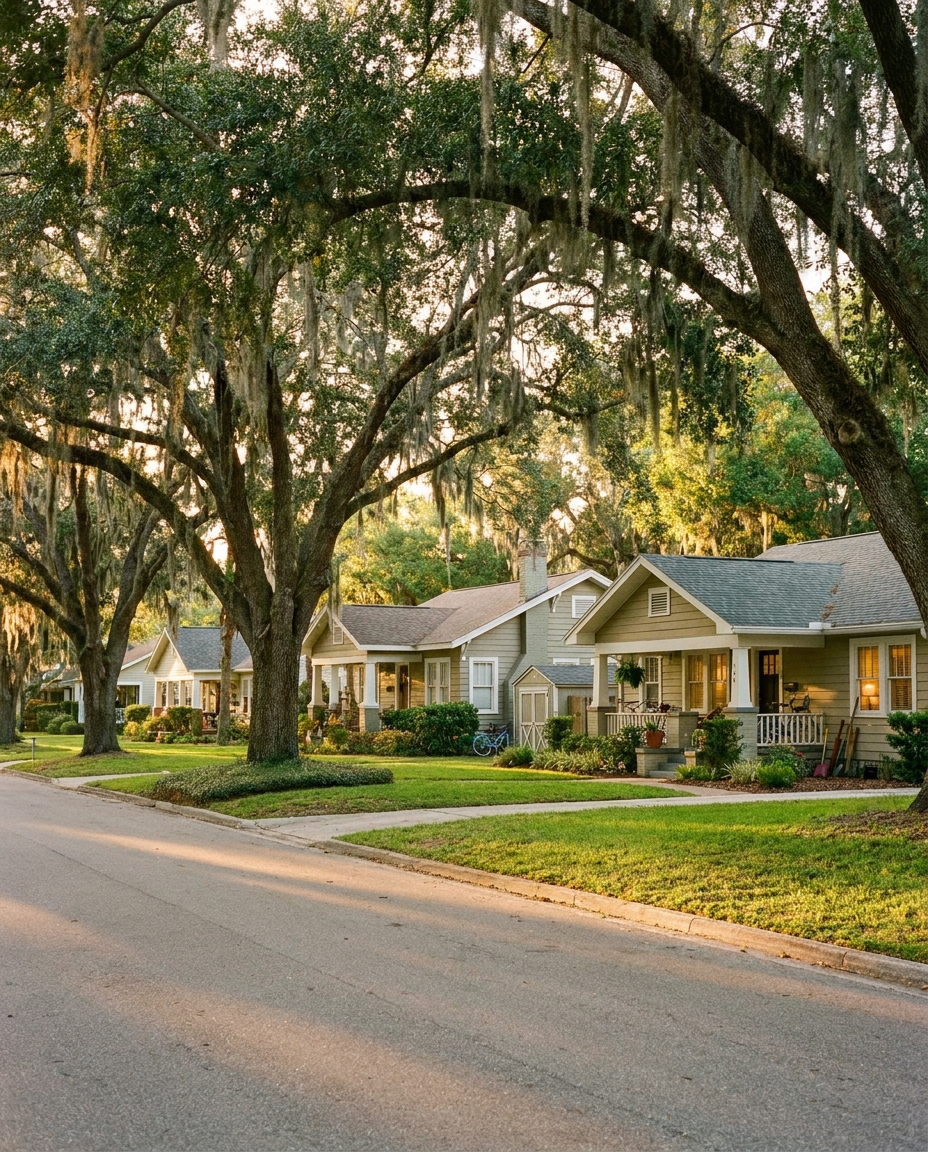 St. Lucie West neighborhood with mature oaks
